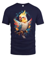 Vibrant Parrot Graphic Tee - navy t-shirt on white background