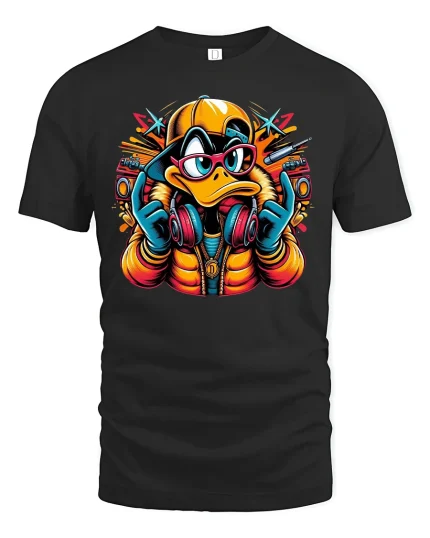 Cool Hip Hop Duck Graphic Streetwear T-shirt - black t-shirt on white background
