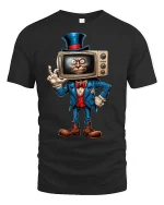 Retro TV Head Creepy T-shirt - black t-shirt on white background
