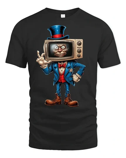 Retro TV Head Creepy T-shirt - black t-shirt on white background