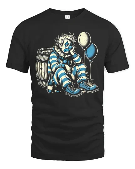 Sad Clown Drinking Alone T-shirt - black t-shirt on white background