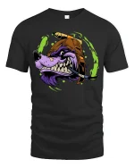 Fierce Purple Wolf With Helmet T-shirt - black t-shirt on white background