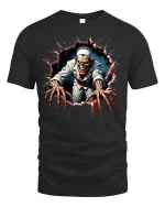 Creepy Zombie Nurse Claw T-shirt - black t-shirt on white background