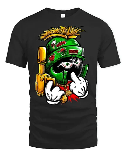 Space Warrior Cartoon Graphic T-shirt - black t-shirt on white background