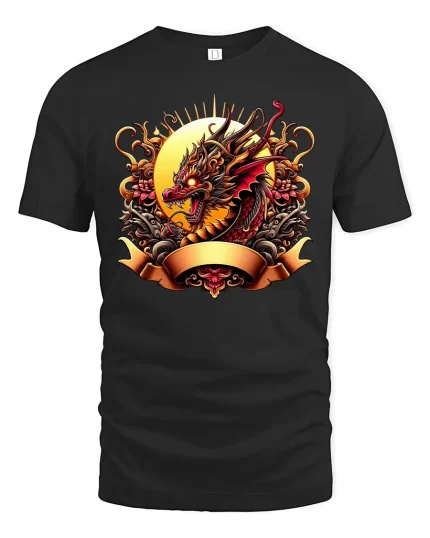 Fierce Dragon Warrior Graphic T-shirt - black t-shirt on white background