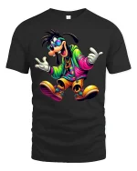 Colorful Hip Hop Dog Streetwear T-shirt - black t-shirt on white background