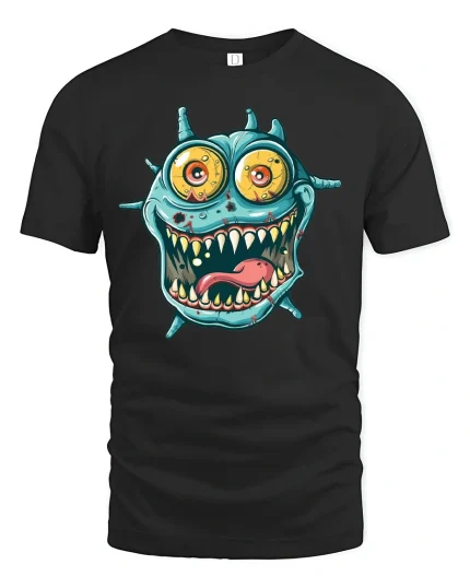 Crazy Monster Face Funny T-shirt - black t-shirt on white background