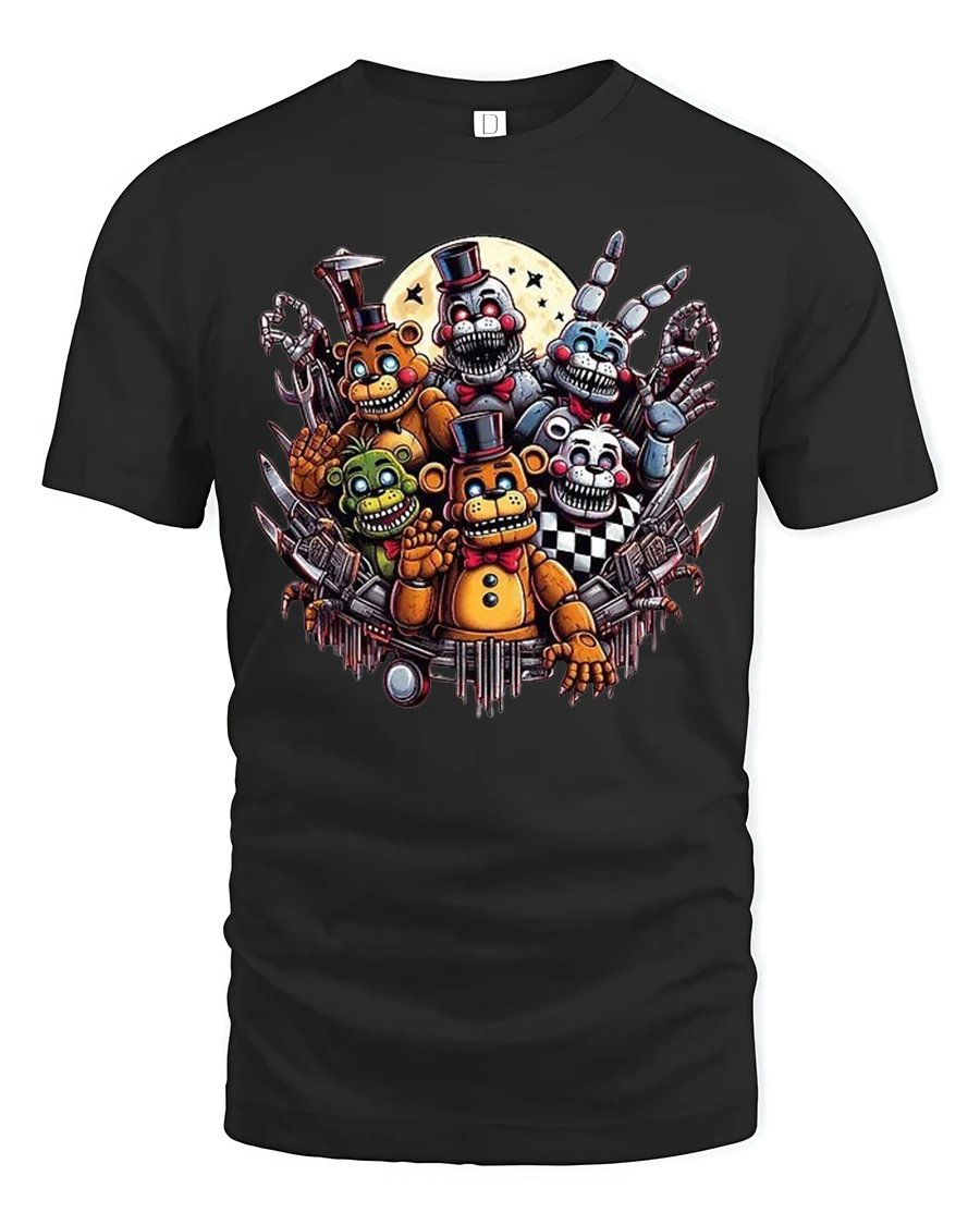 Creepy Animatronic Horror Squad T-shirt - 1 Creepy Animatronic Horror Squad T-shirt - black t-shirt on white background