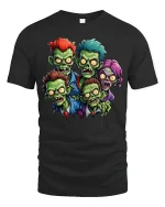 Funny Cartoon Zombie Squad Horror T-shirt - black t-shirt on white background