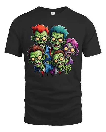 Funny Cartoon Zombie Squad Horror T-shirt - black t-shirt on white background