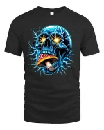 Electric Skull With Mushroom Tee - black t-shirt on white background