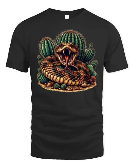 Desert Rattlesnake Cactus Graphic T-shirt - black t-shirt on white background