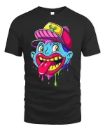 Wacky Cartoon Face Dripping T-shirt - black t-shirt on white background