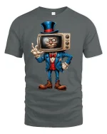 Retro TV Head Creepy T-shirt - gray t-shirt on white background