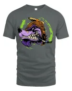 Fierce Purple Wolf With Helmet T-shirt - gray t-shirt on white background