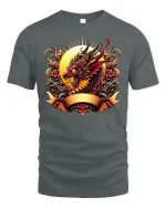 Fierce Dragon Warrior Graphic T-shirt - gray t-shirt on white background