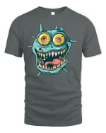 Crazy Monster Face Funny T-shirt - gray t-shirt on white background