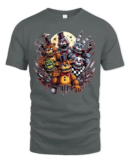 Creepy Animatronic Horror Squad T-shirt - gray t-shirt on white background