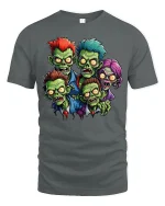 Funny Cartoon Zombie Squad Horror T-shirt - gray t-shirt on white background