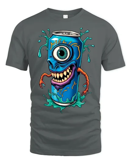 Monster Soda Can Cyclops T-shirt - gray t-shirt on white background