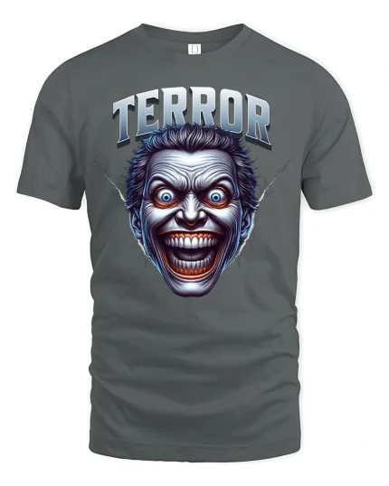 Terror Face Horror T-shirt - gray t-shirt on white background