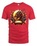 Fierce Dragon Warrior Graphic T-shirt - red t-shirt on white background