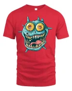 Crazy Monster Face Funny T-shirt - red t-shirt on white background