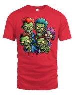 Funny Cartoon Zombie Squad Horror T-shirt - red t-shirt on white background