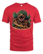 Desert Rattlesnake Cactus Graphic T-shirt - red t-shirt on white background