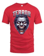Terror Face Horror T-shirt - red t-shirt on white background