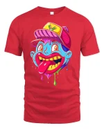Wacky Cartoon Face Dripping T-shirt - red t-shirt on white background