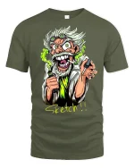 Mad Scientist Cartoon Tee - military green t-shirt on white background