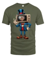 Retro TV Head Creepy T-shirt - military green t-shirt on white background