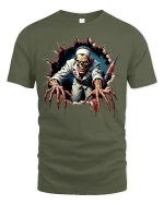 Creepy Zombie Nurse Claw T-shirt - military green t-shirt on white background