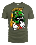 Space Warrior Cartoon Graphic T-shirt - military green t-shirt on white background