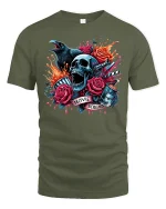 Movie Screams Horror Skull T-shirt - military green t-shirt on white background