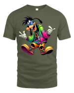 Colorful Hip Hop Dog Streetwear T-shirt - military green t-shirt on white background