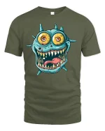 Crazy Monster Face Funny T-shirt - military green t-shirt on white background