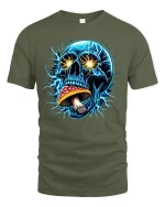 Electric Skull With Mushroom Tee - military green t-shirt on white background
