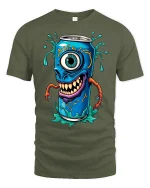 Monster Soda Can Cyclops T-shirt - military green t-shirt on white background