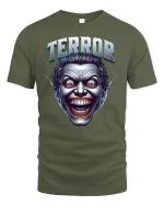 Terror Face Horror T-shirt - military green t-shirt on white background