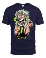 Mad Scientist Cartoon Tee - navy t-shirt on white background