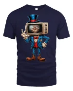 Retro TV Head Creepy T-shirt - navy t-shirt on white background