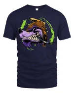 Fierce Purple Wolf With Helmet T-shirt - navy t-shirt on white background