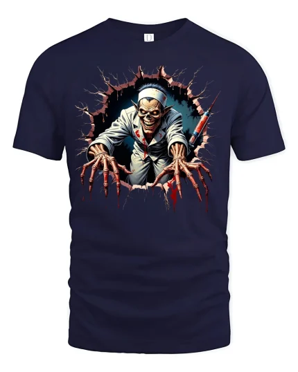 Creepy Zombie Nurse Claw T-shirt - navy t-shirt on white background