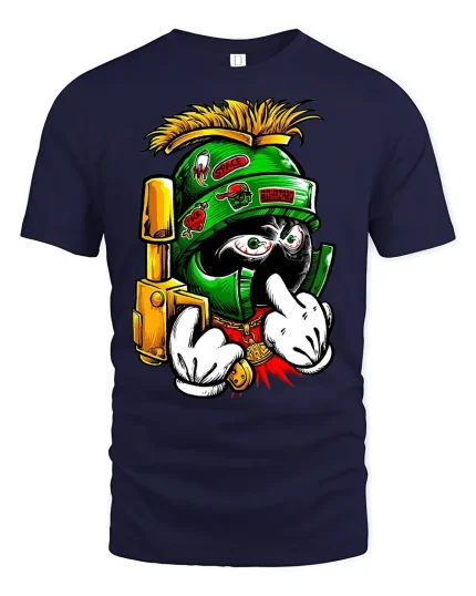 Space Warrior Cartoon Graphic T-shirt - navy t-shirt on white background
