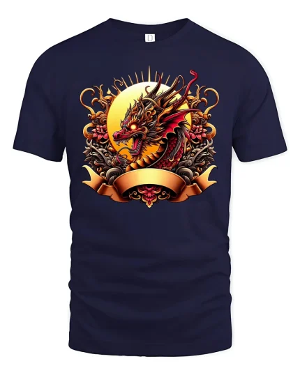 Fierce Dragon Warrior Graphic T-shirt - navy t-shirt on white background