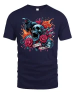 Movie Screams Horror Skull T-shirt - navy t-shirt on white background