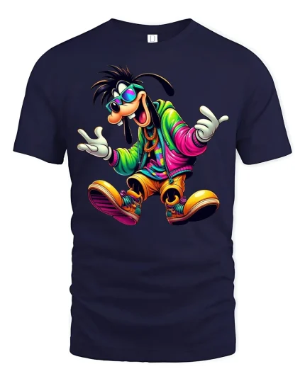 Colorful Hip Hop Dog Streetwear T-shirt - navy t-shirt on white background