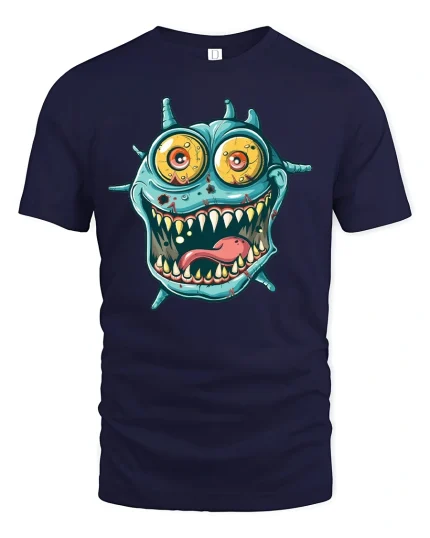 Crazy Monster Face Funny T-shirt - navy t-shirt on white background